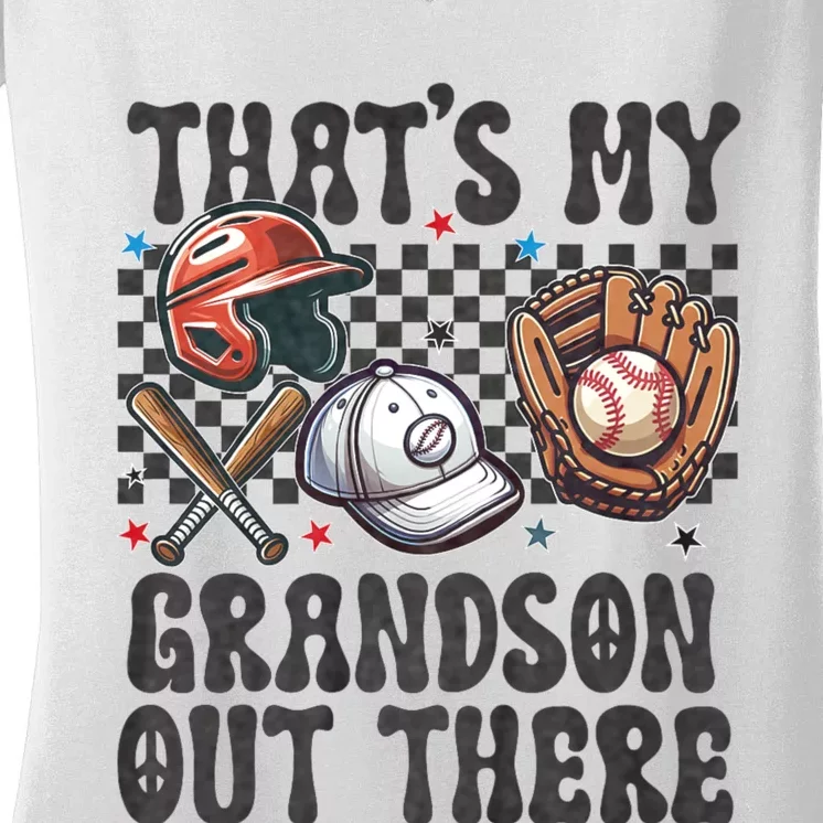 ThatS My Grandson Out There Baseball For Grandpa Grandma Women's V-Neck T-Shirt