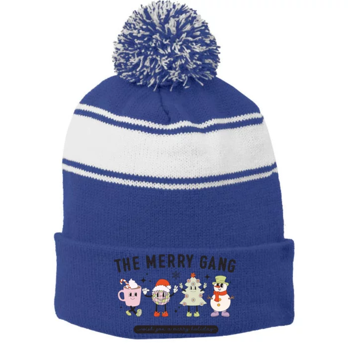 The Merry Gang Wish You A Merry Holiday Funny Christmas Tree Gift Stripe Pom Pom Beanie