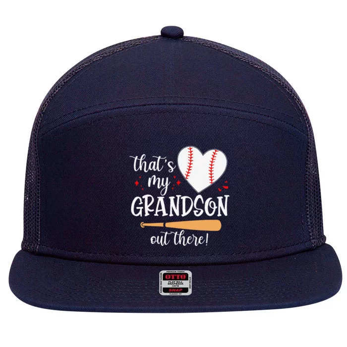 Thats My Grandson Out There Gifts Women Baseball Grandma Mom 7 Panel Mesh Trucker Snapback Hat