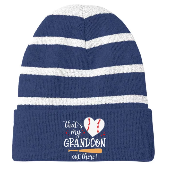 Thats My Grandson Out There Gifts Women Baseball Grandma Mom Striped Beanie with Solid Band