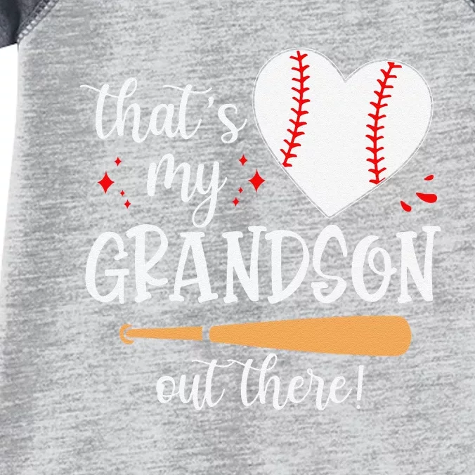 Thats My Grandson Out There Gifts Women Baseball Grandma Mom Infant Baby Jersey Bodysuit