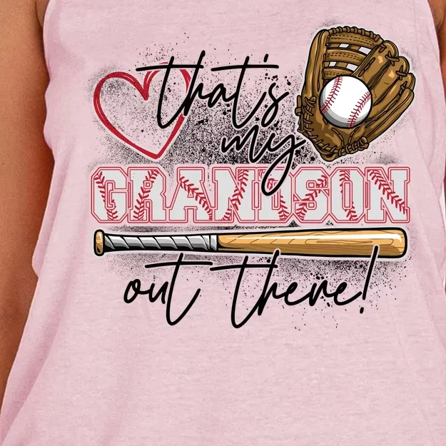 That's My Grandson Out There Proud Baseball Grandparent Women's Knotted Racerback Tank