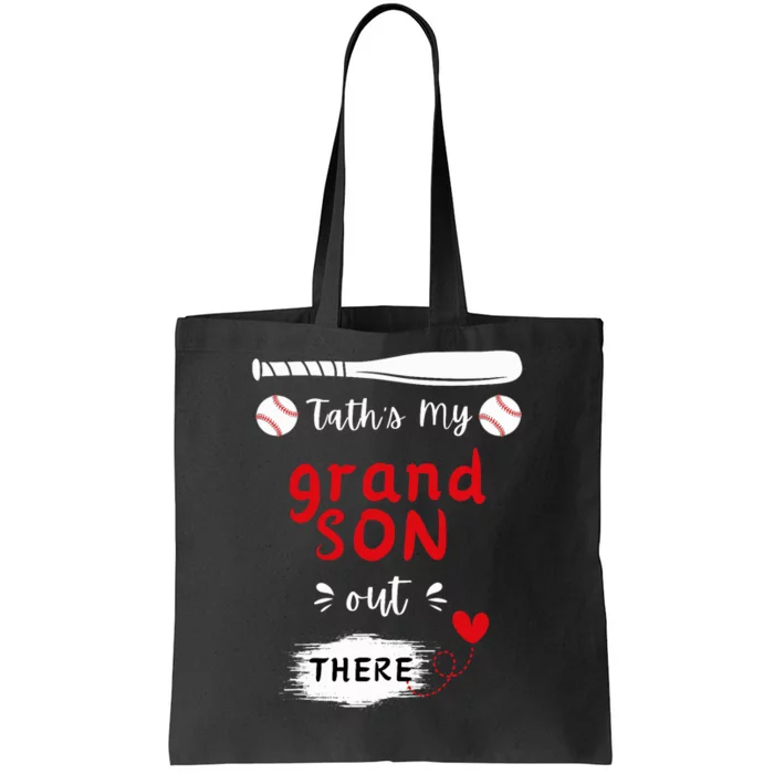 ThatS My Grandson Out There Retro Playing Baseball Grandma Tote Bag