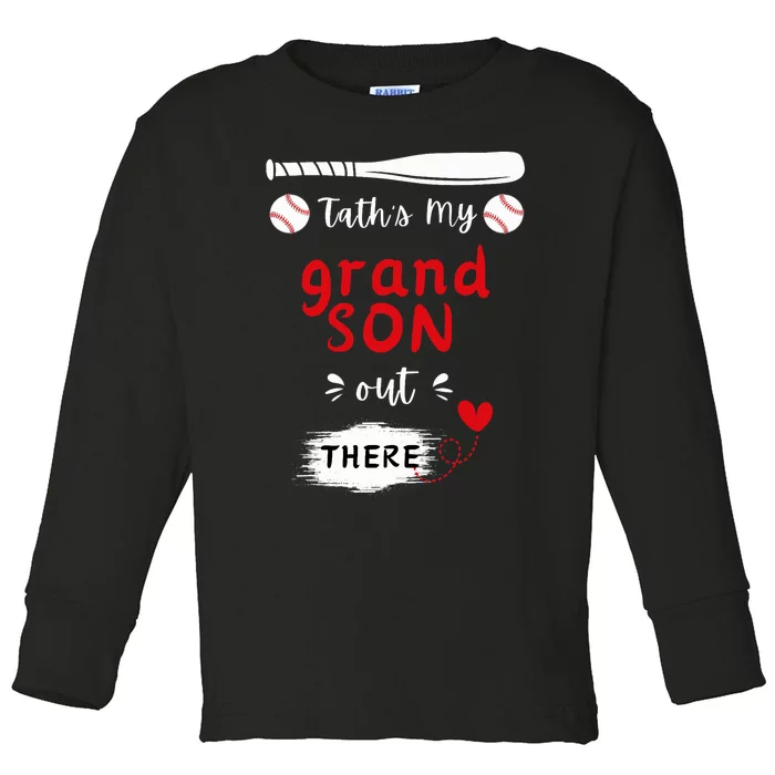 ThatS My Grandson Out There Retro Playing Baseball Grandma Toddler Long Sleeve Shirt