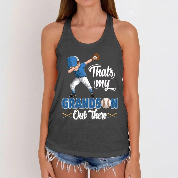 Thats My Grandson Out There Baseball Grandpa Grandma Women's Knotted Racerback Tank