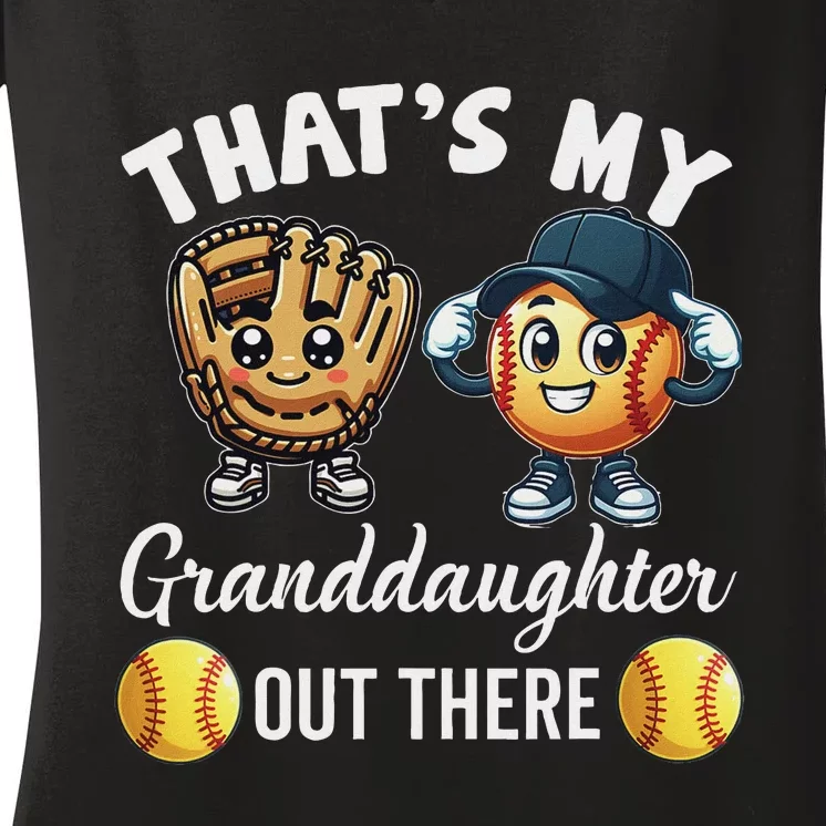 ThatS My Granddaughter Out There Softball Grandpa Grandma Women's V-Neck T-Shirt