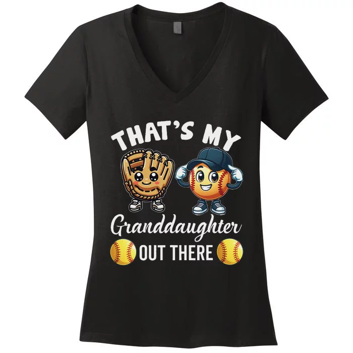 ThatS My Granddaughter Out There Softball Grandpa Grandma Women's V-Neck T-Shirt