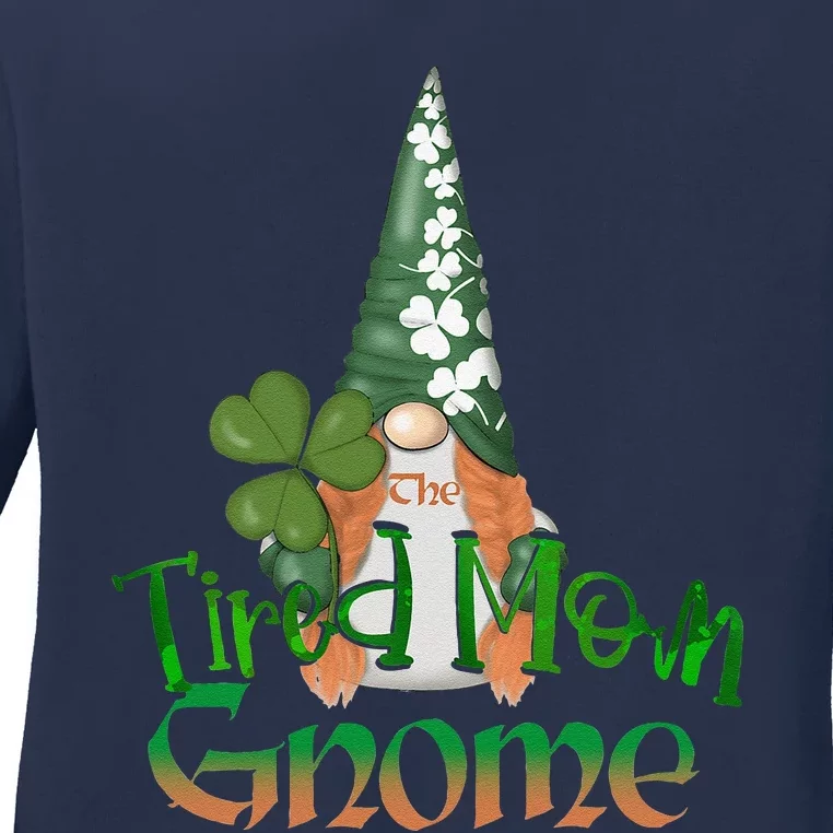 Tired Mom Gnome St. Patricks Day Pajamas Irish Mommy Family Ladies Long Sleeve Shirt