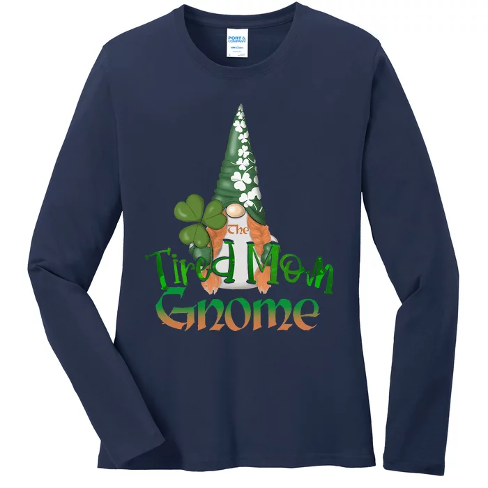 Tired Mom Gnome St. Patricks Day Pajamas Irish Mommy Family Ladies Long Sleeve Shirt