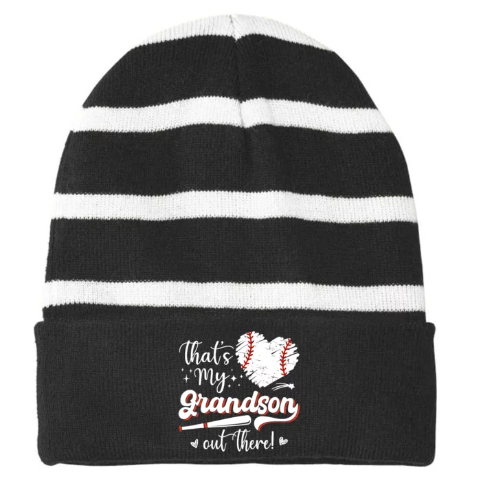 ThatS My Grandson Out There Wo Baseball Grandma Striped Beanie with Solid Band