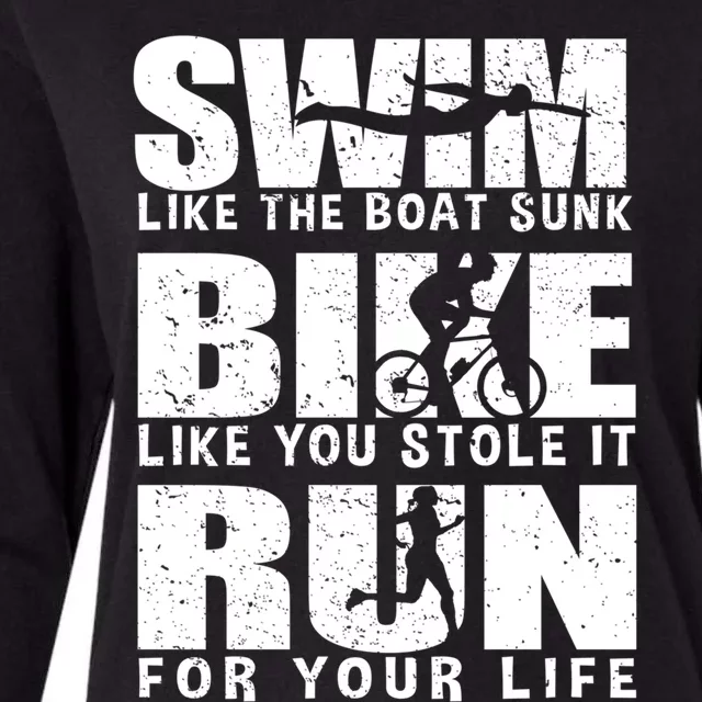 Triathlon Motivation Gift Swim Bike Run Cute Gift Womens Cotton Relaxed Long Sleeve T-Shirt