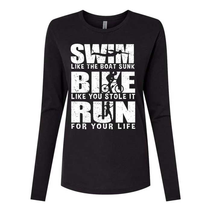 Triathlon Motivation Gift Swim Bike Run Cute Gift Womens Cotton Relaxed Long Sleeve T-Shirt