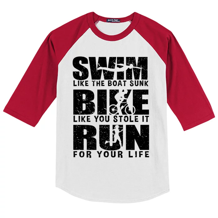 Triathlon Motivation Gift Swim Bike Run Cute Gift Kids Colorblock Raglan Jersey