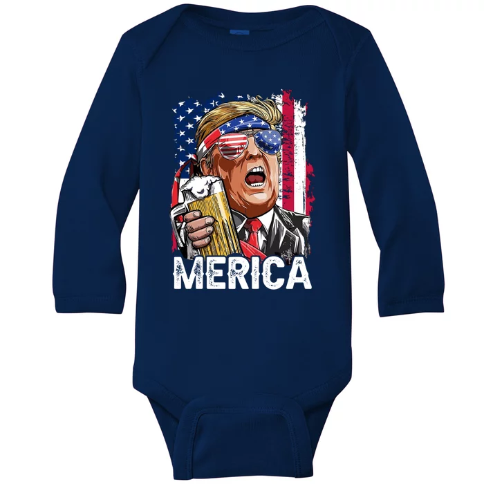 Trump Merica Gift Make 4th Of July Great Again American Flag Gift Baby Long Sleeve Bodysuit