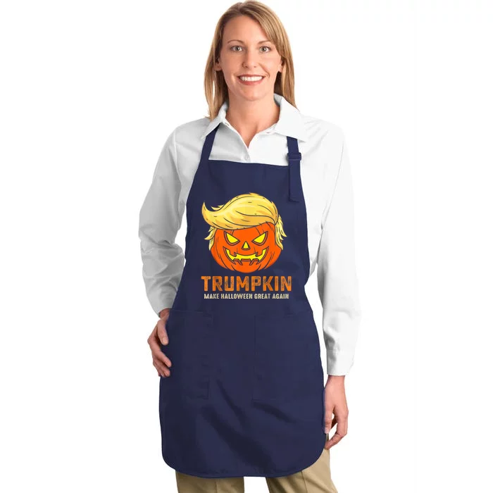 Trumpkin Make Halloween Great Again Funny Pumpkin Family Full-Length Apron With Pocket