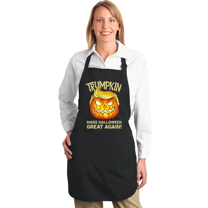 Trumpkin Make Halloween Great Again Funny Trump Pumpkin Full-Length Apron With Pocket