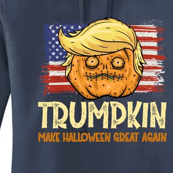 Trump Make Halloween Great Again Halloween Us Flag Funny Gift Funny Gift Women's Pullover Hoodie