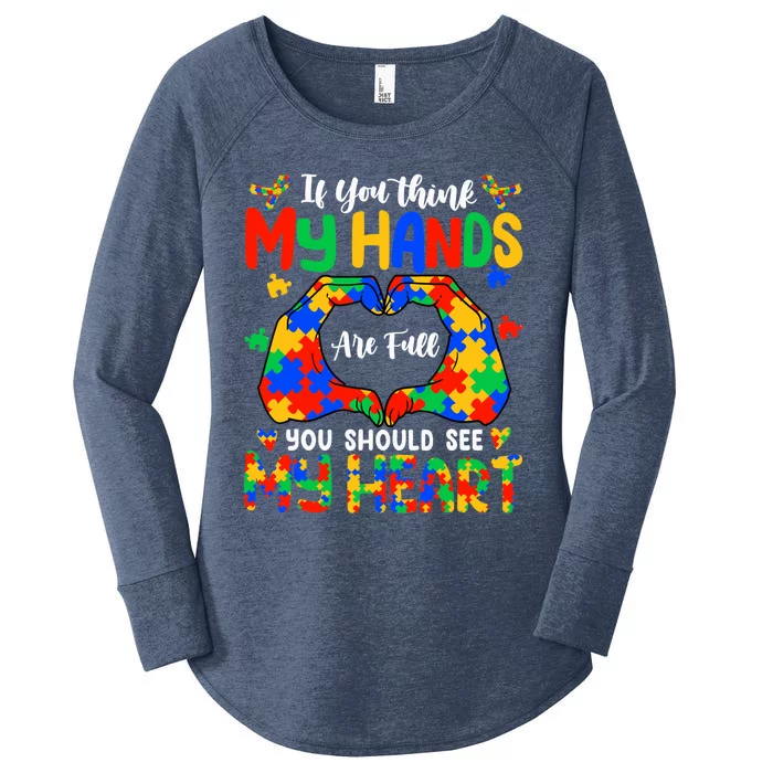 Think My Hands Are Full My Heart Autism Awareness Mom Dad Women's Perfect Tri Tunic Long Sleeve Shirt