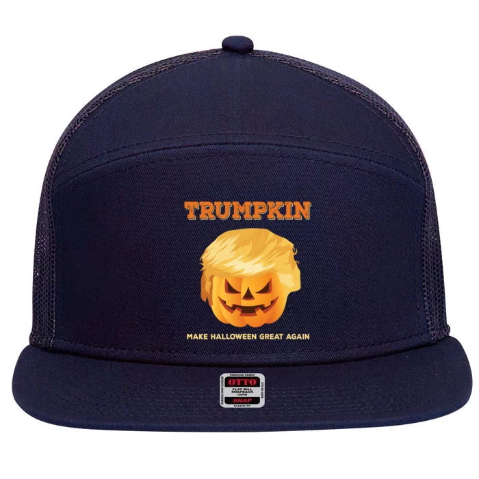 Trumpkin Make Halloween Great Again President Trump Pumpkin Cool Gift 7 Panel Mesh Trucker Snapback Hat