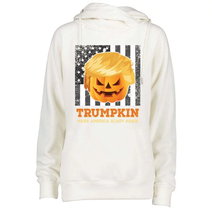 Trumpkin Make Halloween Great Again President Trump Pumpkin Gift Womens Funnel Neck Pullover Hood