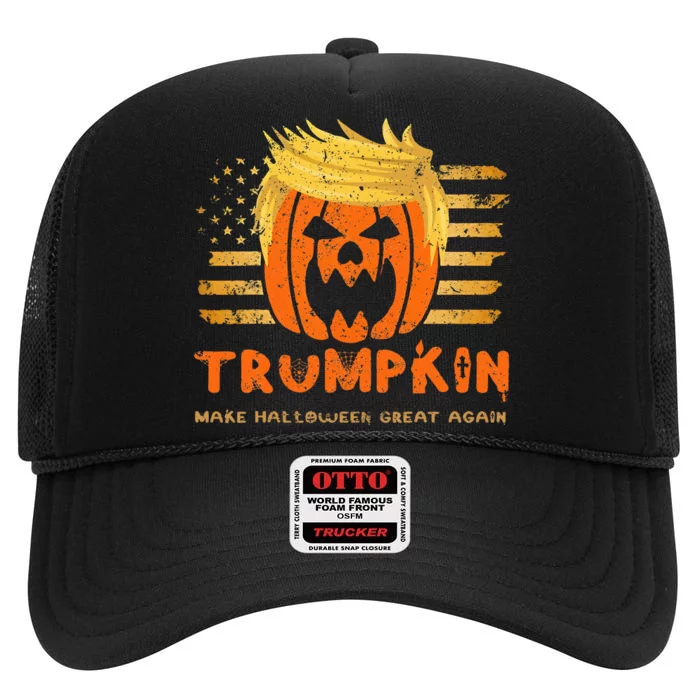 Trumpkin Make Halloween Great Again Funny Trump 2024 High Crown Mesh Trucker Hat