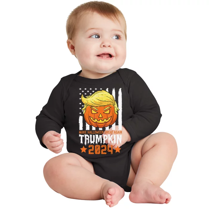 Trumpkin Make Halloween Great Again Flag Pumpkin Trump 2024 Baby Long Sleeve Bodysuit