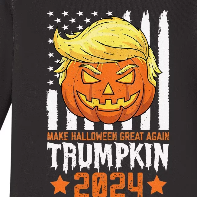 Trumpkin Make Halloween Great Again Flag Pumpkin Trump 2024 Baby Long Sleeve Bodysuit