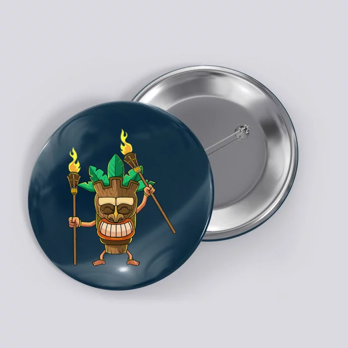 Tiki Man Hawaiian Summer Tropical Luau Party Button