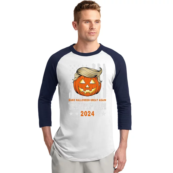 Trumpkin Make Halloween Great Again Flag Pumpkin Trump 2024 Baseball Sleeve Shirt