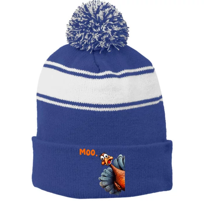 Turkey Moo IM A Cow Stripe Pom Pom Beanie