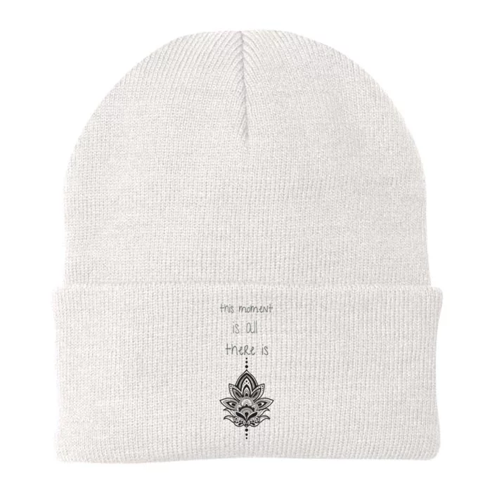 This Moment Is All There Is. Rumi Quote Lotus Flower Yoga Knit Cap Winter Beanie