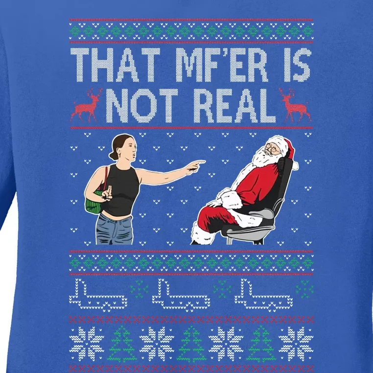 That Mf Is Not Real Santa On Plane Ugly Christmas Sweater Ladies Long Sleeve Shirt