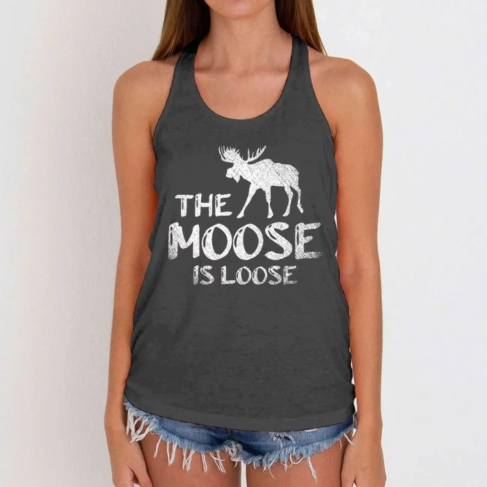 The Moose Is Loose Funny Wildlife Animal Canadian Elk Moose Women's Knotted Racerback Tank