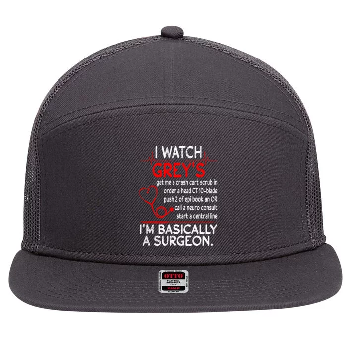 Trust Me I'm Basically A Surgeon Gift Funny Medical Tv Drama Great Gift 7 Panel Mesh Trucker Snapback Hat