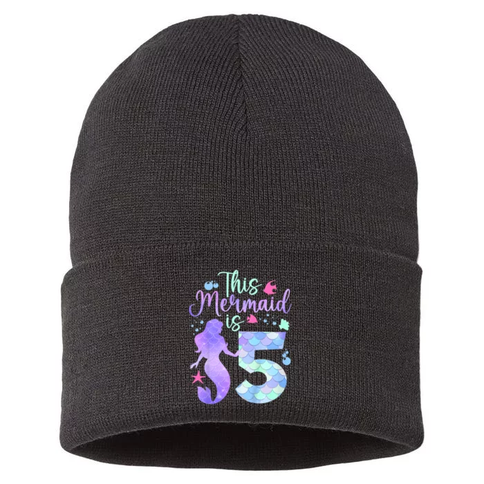 This Mermaid Is 5 Birthday Girl Mermaid Sustainable Knit Beanie