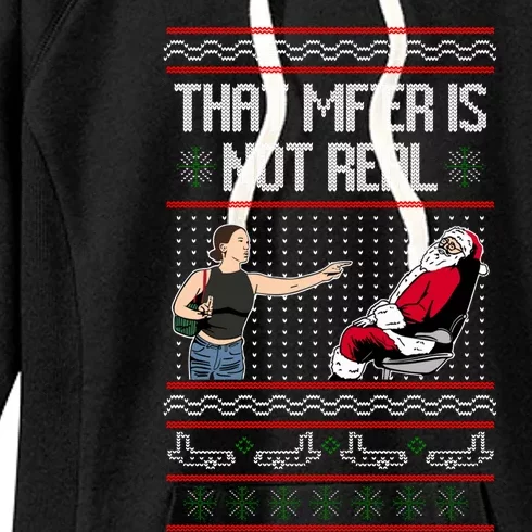 That Mf Is Not Real Santa On Chair Ugly Christmas Sweater Women's Fleece Hoodie