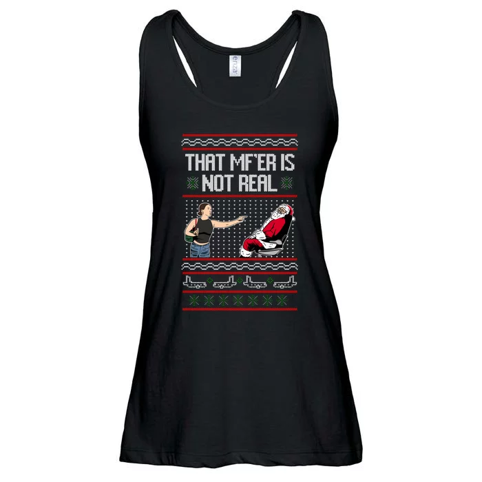 That Mf Is Not Real Santa On Chair Ugly Christmas Sweater Ladies Essential Flowy Tank