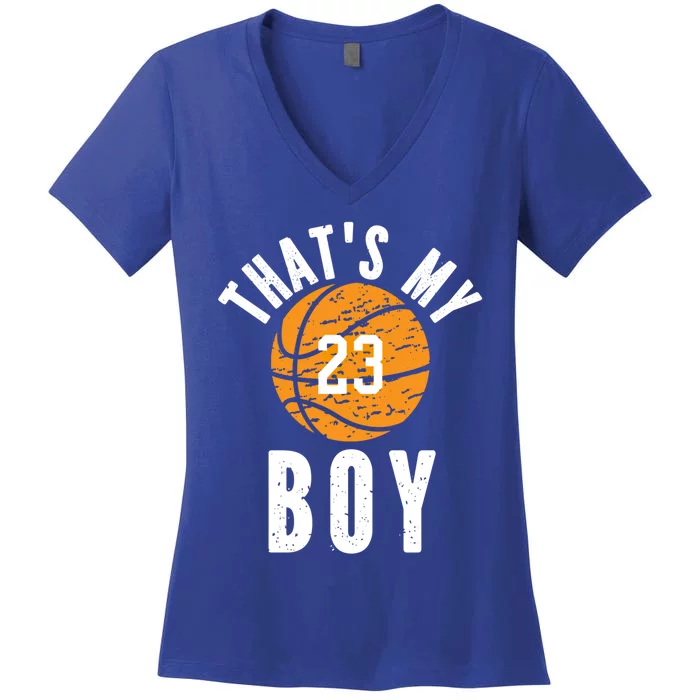 That's My Jersey Number #23 Vintage Basketball Mom Dad Gift Women's V-Neck T-Shirt