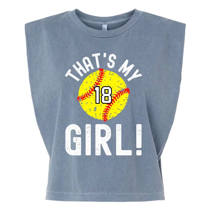 ThatS My Jersey Number #18 Vintage Softball Mom Dad Cute Gift Garment-Dyed Women's Muscle Tee