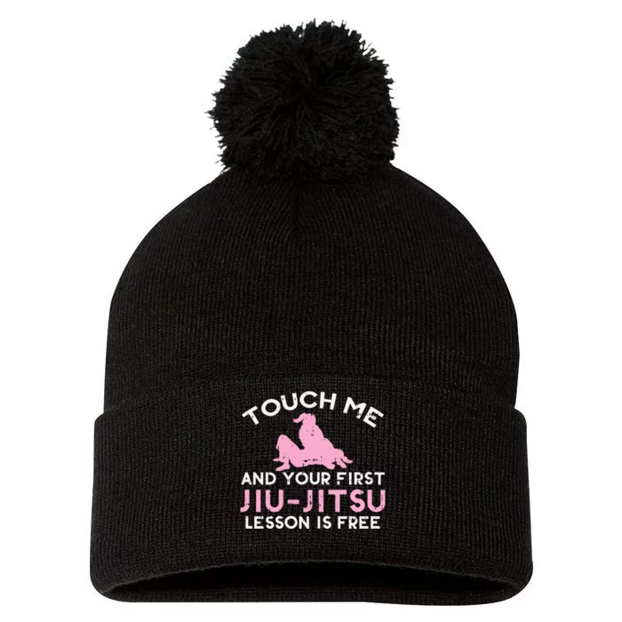 Touch Me Jiu Jitsu Lesson Free  Pink Martial Arts Gift Pom Pom 12in Knit Beanie