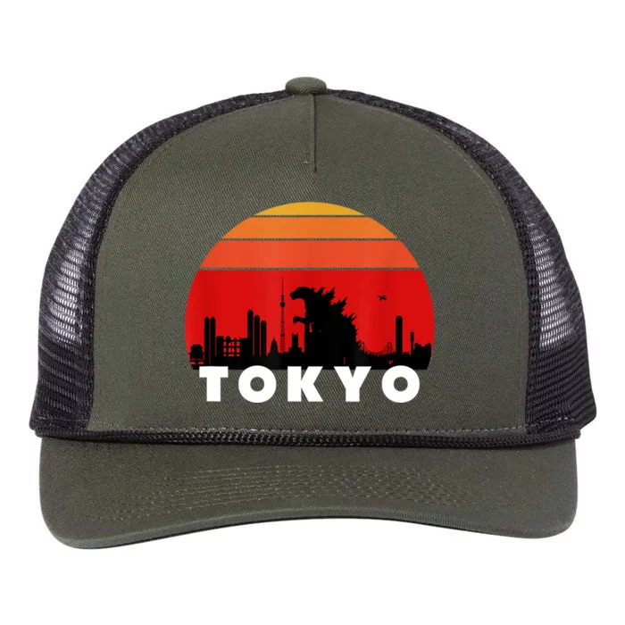 Tokyo Monster Kaiju Attacking Japan Retro Rope Trucker Hat Cap