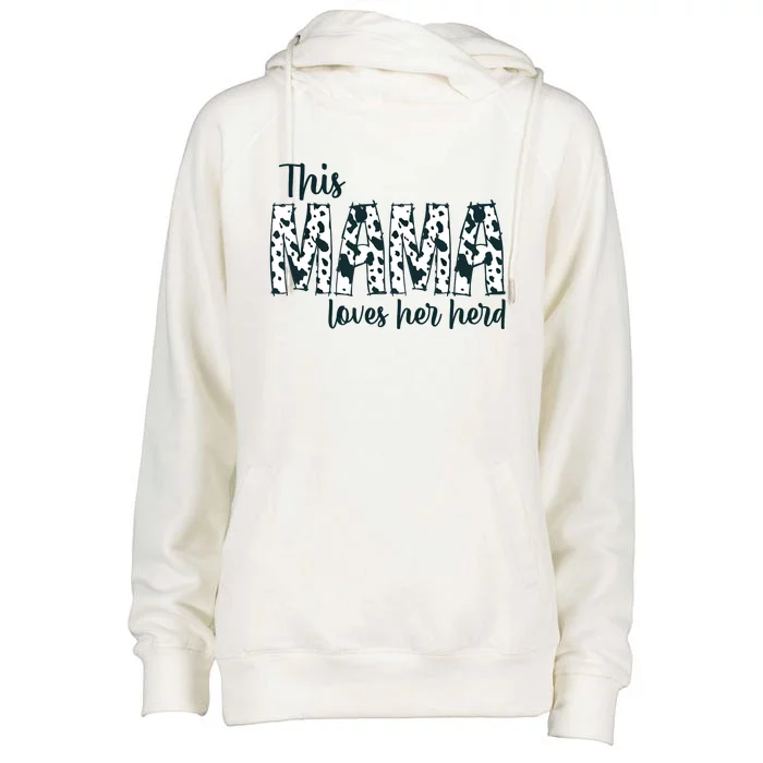 This Mama Loves Her Herd Mother's Day Cow Pattern Womens Funnel Neck Pullover Hood