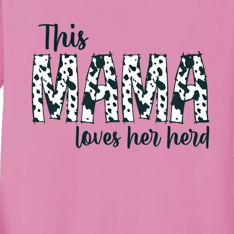 This Mama Loves Her Herd Mother's Day Cow Pattern Kids Long Sleeve Shirt