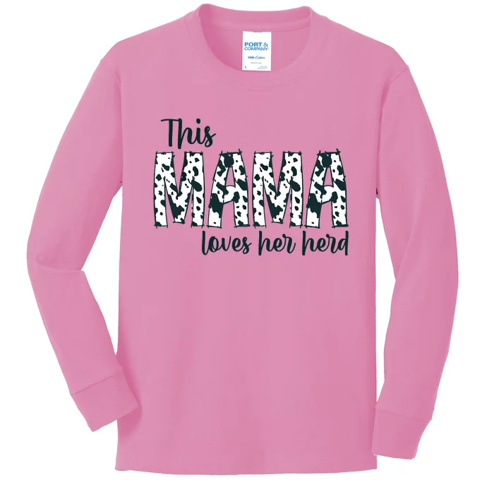 This Mama Loves Her Herd Mother's Day Cow Pattern Kids Long Sleeve Shirt