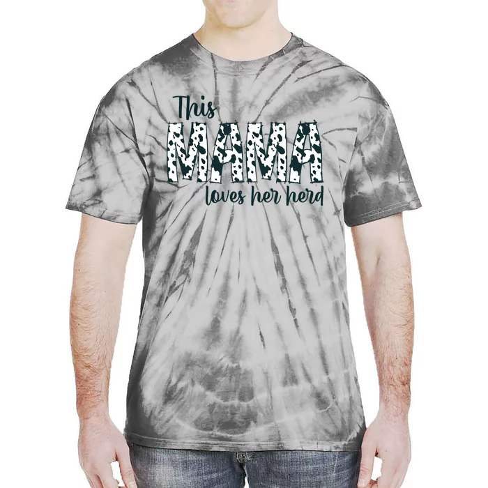 This Mama Loves Her Herd Mother's Day Cow Pattern Tie-Dye T-Shirt