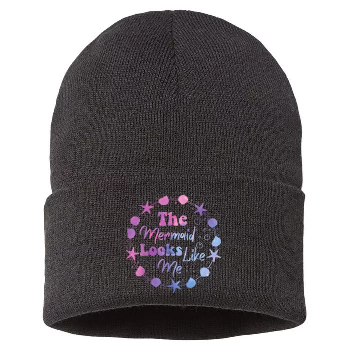 The Mermaid Looks Like Me Kids Funny Quote Design Sustainable Knit Beanie