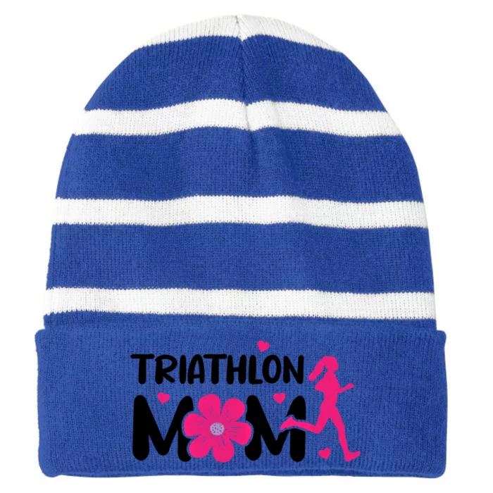 Triathlon Mom Like A Normal Mom Just Way More Awesome Sport Gift Striped Beanie with Solid Band