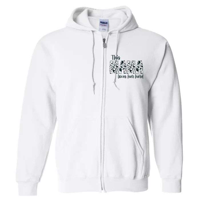 This Mama Loves Her Herd Mother's Day Cow Pattern Full Zip Hoodie