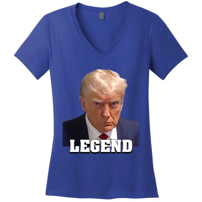 Trump Mugshot Legend President Trump 2024 Great Gift Women's V-Neck T-Shirt