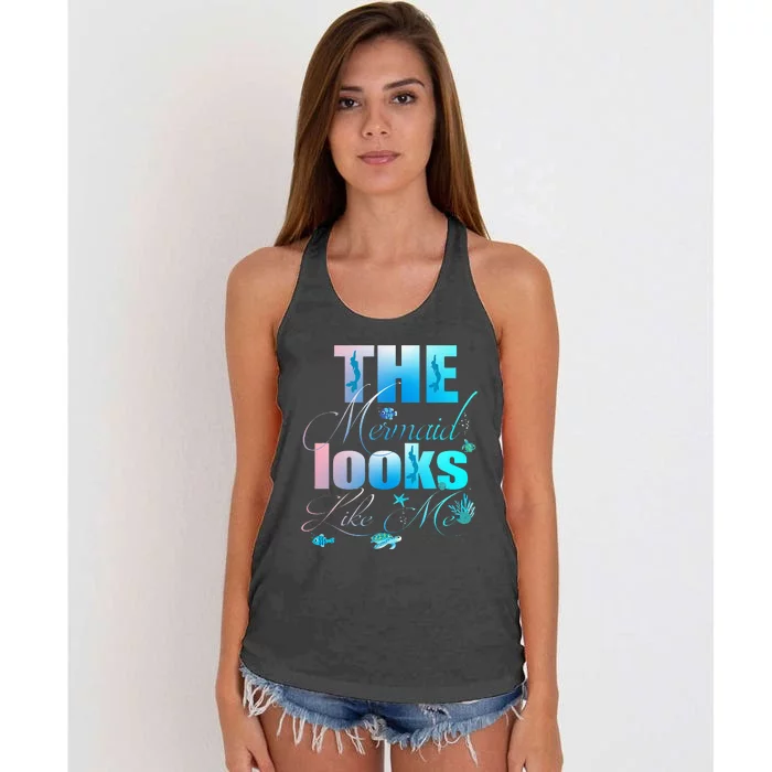 The Mermaid Looks Like Me Funny Quote Women's Knotted Racerback Tank